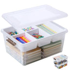MACOPRO 17 QT Plastic Storage Box with Removable Tray, Bins with Lids, Clear Storage Container for Craft Supplies, Beads, Tools, Sewing, and Playdoh Organization (White, 1Pack-17QT) - size: 1Pack-17QT