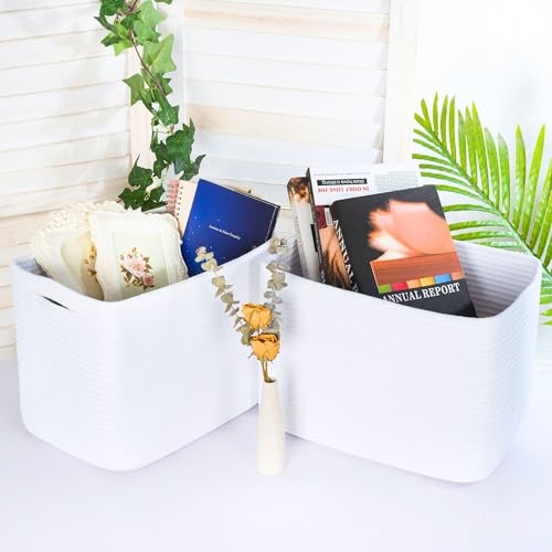 MINTWOOD Design 3-Pack Decorative Woven Storage Baskets for Shelves, Cube Bin Box for Organizing Books, Shoes, Dog Toys, Pantry Closet and Living Room Organizer, Full White - color: Full White