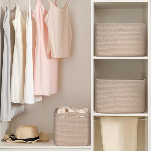 Baskets for Organizing,Storage Baskets,3 Pack Baskets for Shelfves,15"×10"×9" Woven Brown Basket,toy storage bins,bins for organization - color: Brown