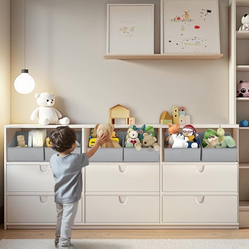 DIMJ Storage Bins for Closet, Trapezoid Storage Bins with Front Handle, Fabric Storage Baskets for Shelves, Line Closet Organizers for Toys, Boooks, Clothes, 6 Packs (Grey) - color: Gray, size: 6 Bins 11.4"x11.4"x7.8"