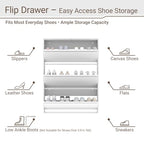 Shoe Cabinet with 3 Flip Drawers, Slim Metal Wall-Mounted Shoe Storage Organizer for Entryway, Hallway, Mudroom, Hidden Narrow Rack, White - style: 3 Flip Drawers