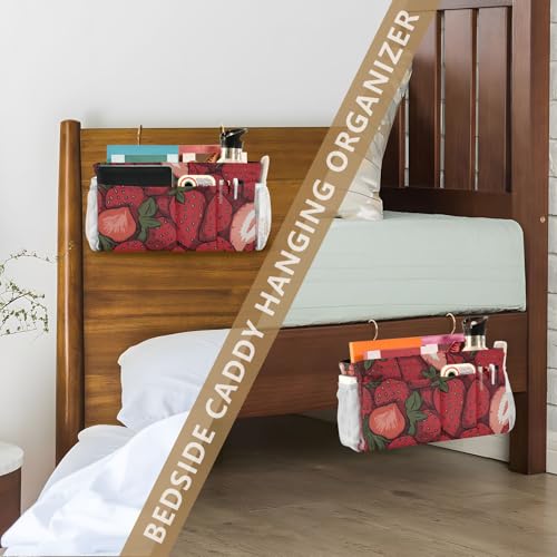 Bedside Caddy Hanging Bunk Bed Caddy Bed Organizer Hanging Pocket with 2 Hooks Bedside Storage Organizer Pocket Bag Holder Cartoon Red Strawberry - color: Cartoon Red Strawberry