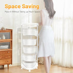 Rotating Storage Rack, Multi Layer Round Kitchen Fruit Vegetable Storage Basket 23.62'' Tall Household Floor Standing Organizer with Wheels for Living Room Bathroom Pantry (5 Tier)