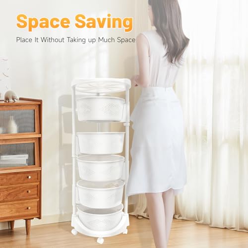5 Tier Kitchen Storage Cart Multi-Layer Storage Basket with Wheels Fruit Vegetable Storage Shelves Racks Rolling Storage Cart for Kitchen Living Room Bedroom (5 Tier) - size: 5 Tier