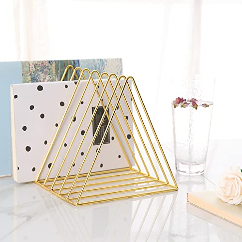 Sooyee 9 Slot Gold Magazine Holder,Desktop File Sorter Organizer Triangle Bookshelf Decor Home Office - color: Gold