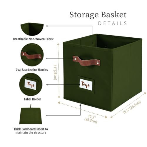 DECOMOMO Storage Bins, Cube Storage Bin with Labels, Fabric Storage Cubes for Shelves (10.5" x 11" / 6pcs, Olive Green) - color: Olive Green, size: Cube 11" / 6pcs
