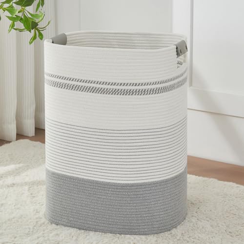 AINUOQI Laundry Basket with Handles - Blanket Basket & Hampers for Bedroom Aesthetic, Laundry Hamper & Blanket Storage for Living Room, Clothes Hamper, Tall, Large 17" x 14" x 22”, Grey - color: Grey, size: 85L