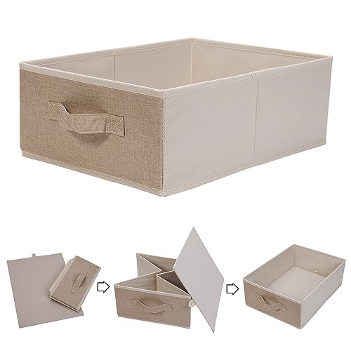 BOMKEE Clothings Collapsible Storage Bins, Foldable Organizers and Storage Baskets Cube Storage Bin for Bedroom Living Room (4 Pack, Beige, 15.4x11.4x5.5inch) - color: Beige, size: 15.4x11.4x5.5inch