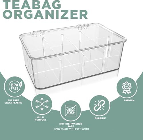 Utopia Home Tea Bag Organizer - Stackable Tea Bag Storage Organizer with Clear Top Lid- Tea bag holder For Counter tops, Kitchen Cabinets, Pantry, Sweeteners (Clear, Pack of 6) - size: Pack of 6