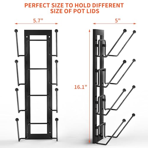 Cisily 8 Layers of Adjustable Pot Lid Organizer Rack for Cabinet Door/Wall，2Pack Lid Organizer Pots and Pans Holder for Kitchen Storage with No Drilling Adhesive 5.7 W“(Black)