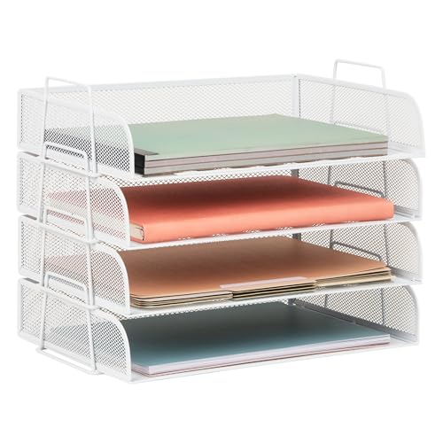 Mind Reader Stackable Paper Tray, Desktop Organizer, File Storage, Office, Metal Mesh, 4 Pcs., White - color: White, size: 13.3" x 9.8" x 11.3"
