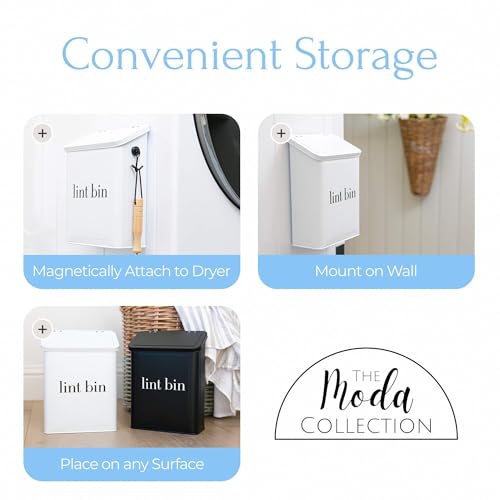 Magnetic Laundry Lint Bin for Dryer | Wall-Mounted Small Trash Can for Laundry Room | Includes Magnetic Hook & Lint Brush | Space-Saving Magnetic Laundry Trash Can | Matte White - color: Matte White