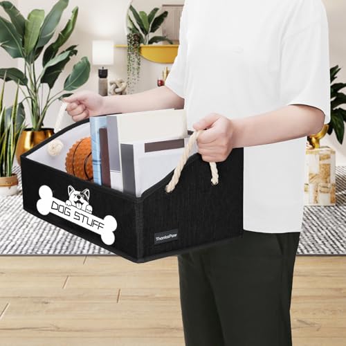 Collapsible Fabric Dog Toy Box and Storage Bin With Handle - Trapezoid Basket Chest Organizer for Pet Toys, Blankets and Accessories, Black - color: Black