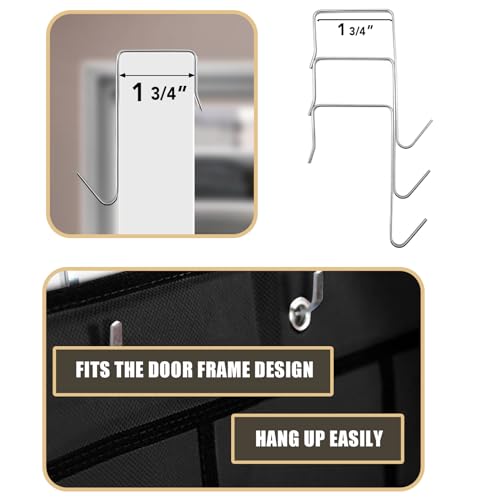 Over The Door Shoe Organizer with 24 Large Breathable Mesh Pockets, Space-Saving Hanging Storage Holder for Shoes & Accessories, Adjustable Hooks for Hanging Door Shoe Holder Rack(Black)