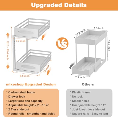 Under Sink Organizer, 2 Tier Under Sink Organizers and Storage, Adjustable Height, Slide out Metal Cabinet Organizers, Pull out Cabinet Storage Drawer Shelf for Kitchen Bathroom (White, 1 Pack) - color: White