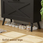 Homleke 32" W Farmhouse Shoe Storage Cabinet with 2 Flip Drawers and Barn Door Design, Adjustable Shelves, Modern Hidden Slim Narrow Shoe Rack Cabinet for Entryway, Foyer, Hallway, Living Room, Black