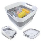 GIMWA 2.6 Gal(10L) Collapsible Wash Basin for Baby Bottles, Gray Space-Saving Collapsible Dish Basin with Drain Plug for bottle washing, Collapsible Bucket for RV Kitchen Essentials - color: Gray