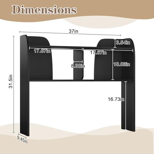 Wooden 3-Tier Desktop Bookshelf, 37" Rounded-Edge Desk Storage Organizer, Space-Saving Countertop Shelving Unit for Home, Office & Dorm, Black - color: Full Black