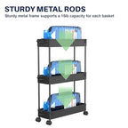 SPACELEAD 3 Tier Rolling Cart with Wheels, Storage Craft Art Trolley Organizer Serving, 3 Hanging Baskets Easy Assembly, for Office, Bathroom，Living Room, Kitchen, Black - color: Black