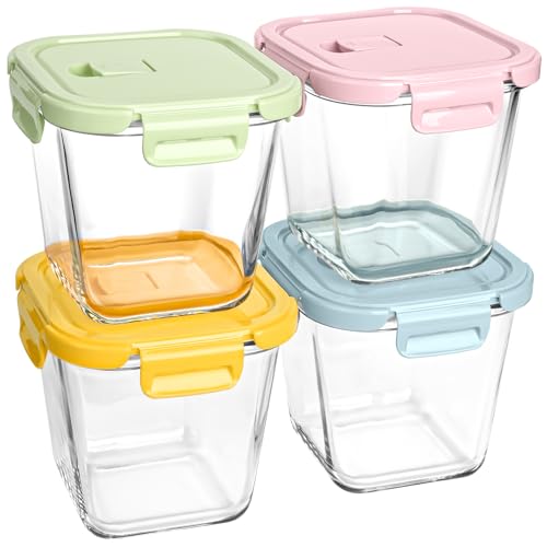 Glass Soup Containers with Lids 32oz - Borosilicate Glass Storage Containers 4 Cup, Freezer to Microwave Safe, Airtight Leak Proof, Square Meal Prep Containers for Lunch Travel- 4 Pack - color: Multicolor
