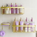 ODesign Shower Caddy 3 Pack SUS304 Stainless Steel-No Drilling-Shower Bathroom Shelves Rack,Rustproof Wall Mounted,Adhesive Shower Shelf Basket Organizer-Golden - color: Golden