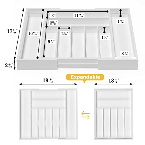 Utensil Organizer Silverware Drawer Organizer - Adjustable Utensil Tray Bamboo Silverware Divider with Groove for Kitchen Flatware, Hair Accessories, Repair Tools, Art Set W13.5"-19.9" x L17.6"(White) - color: White, size: 9 Slot