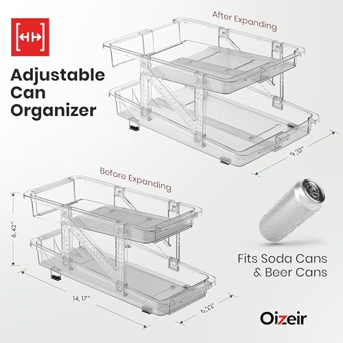 Expandable Soda Can Dispenser For Fridge - 2-Pack - Clear Transparent Soda Can Organizer For Refrigerator, Kitchen, and Pantry Storage Organizer for Cans, Beverage Bottle, Canned Food & Bottles