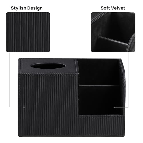 Square Tissue Box Cover with 2 Compartments Storage Organizer, PU Leather Tissue Box Holder with Remote Control Holder for Livingroom Nightstand, Multifunctional Cube Tissue Holder (Black) - color: Black