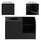 Square Tissue Box Cover with 2 Compartments Storage Organizer, PU Leather Tissue Box Holder with Remote Control Holder for Livingroom Nightstand, Multifunctional Cube Tissue Holder (Black) - color: Black