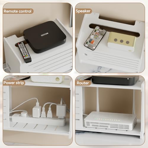 Wooden WiFi Router Storage Box Hider Shelf, Decorative Projector Box Hider Rack Countertop, for Cable, Modem, Internet, Router Power Cover Storage Organizer Cabinet Wall Mounted, Solid Wood - color: White, size: Large