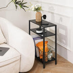 Yoobure Narrow Side Table with Storage Basket, Small End Table for Small Spaces, Skinny Side Tables Living Room Bedroom Office, Slim Nightstand 3 Tier Bedside Table Space-Saving for Magazine, Black - color: Black