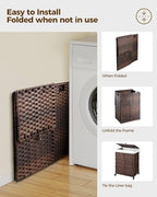 Greenstell Laundry Hamper with Wheels, No Install Needed, 90L Divided Handwoven Hampers & 2 Removable Liner Bags, Synthetic Rattan Clothes Laundry Basket with Lid & Handles, Foldable Hampers Brown - color: Brown, size: 90L: 18.3x13.5x26.4 Inches