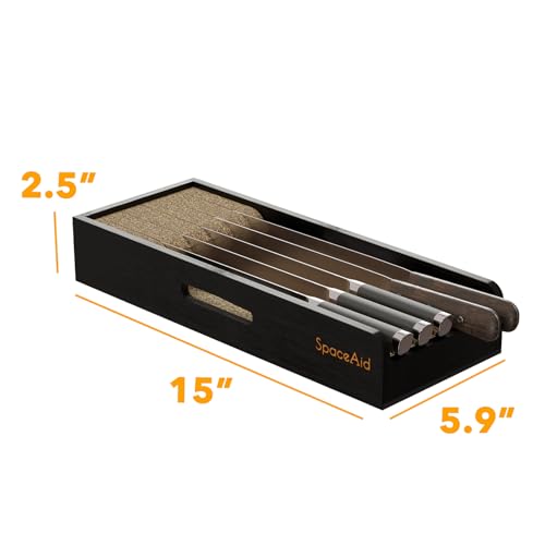 SpaceAid Knife Drawer Organizer Bamboo Insert Dock, Kitchen Steak Knives Holder Organizers Block for Drawer in Storage Organization (Small, Black) - size: Black, Small