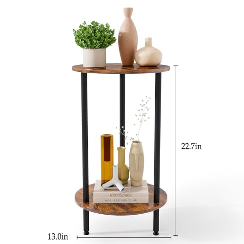 Round Side Table Set of 2, 2-Tier End Table, Small Round Nightstands with Storage, Modern Accent/Bedside Table for Living Room, Bedroom-Brown - color: Brown, size: 2PC