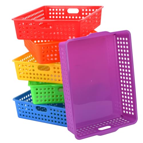 6-Pack Stackable Paper Trays with Handles, Modern Desktop Organizer for A4 Documents, Homework Turn-in Bins for Classroom & Office Use (Rainbow) - color: Rainbow