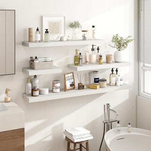 Acovy 48 Inch Floating Shelves, 48"x9.25"x1.5" Inch Deep Floating Shelves for Wall, Wooden Shelves for Bathroom, Bedroom, Living Room, Cream White Oak, 1 Piece - color: Cream White Oak, size: 48"x9.25"-1pc