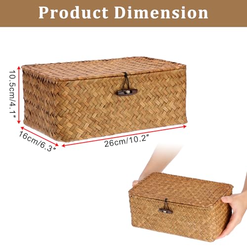Sumnacon Wicker Basket with Lid Rectangle Woven Baskets for Toiletries Tampon Storage,Wicker Storage Basket with Lid,Decorative Seagrass Storage Baskets for Shelf Bathroom Toilet Table, Caramel - color: Caramel, size: Small