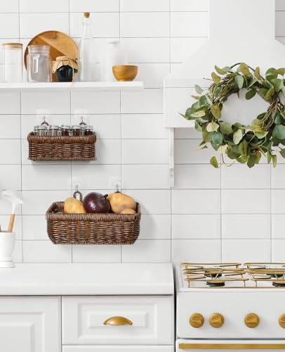 AceList Wall Hanging Basket, Boho Style Hand-Woven Hanging Storage Baskets - Set of 2, Ideal for Boho Room Decor, Kitchen, Garden, and Living Room(Brown) - color: Brown, size: 2 pc (medium)