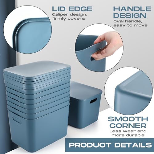 Hoolerry 8 Pieces Colorful Storage Bins with Lid, Plastic Storage Basket Organizing Container Stackable Box with Handle for Shelves Desktop Playroom Office(14.2 x 10.2 x 9.5 Inch,Blue) - color: Blue, size: 14.2 x 10.2 x 9.5 Inch