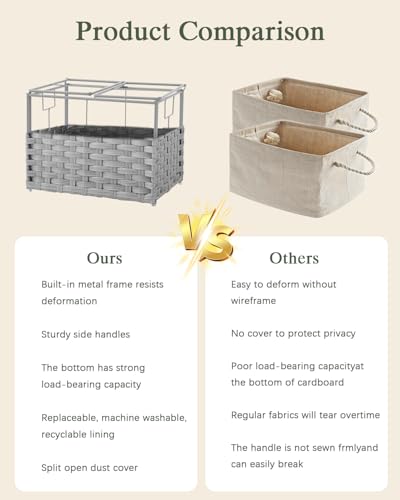SETVSON Storage Basket with Lid Woven Wicker Baskets with 2 Separate Lid, 9.2 Gallon (35 L) Wicker Storage Bins with Handles, Foldable and 2 Removable Liner Bags for Bedroom, Laundry Room Gray - color: Gray, size: 35L-15.7L*11.8W*11.8H