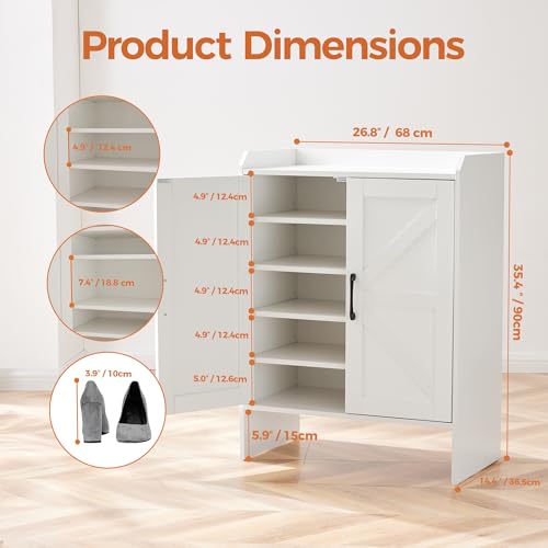 Mericonia Farmhouse Shoe Cabinet with Doors, Modern Large 5-Tier Shoe Storage Cabinet with Adjustable Shelves, Wooden Shoe Organizer for Entryway, Hallway, Closet, Bedroom, Living Room - color: B-white