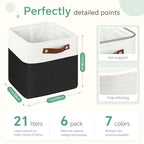 FinishingBo Cube Storage Baskets 6 Pack, 11x11 inch Cube Storage Bins with Leather Handles for Shelf Closet (White/ Black) - color: White/ Black