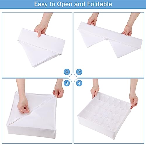 Foldable Storage Cubes Drawer Underwear Organizer Dividers， under Cabinet Organizer 24-Cell Fabric Storage Boxes for Lingerie,Socks,Ties （White） - color: White