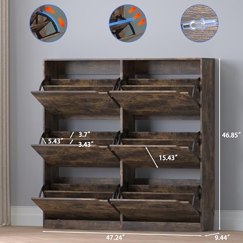 BORNOON Shoe Cabinet with 6 Flip Drawers, Slim Narrow Shoe Storage Cabinet, Freestanding Shoe Organizer for Entryway, Hallway, Foyer - color: Brown, size: 6-Drawer