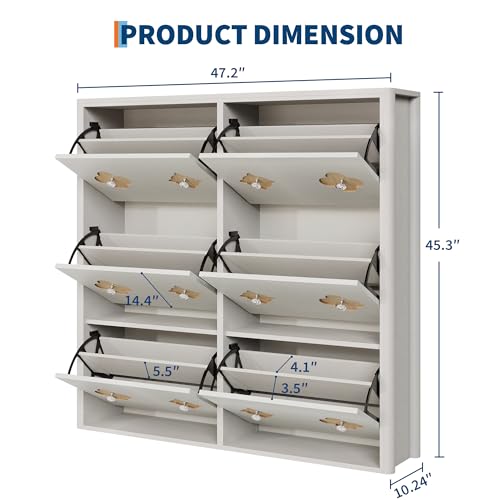 GarveeHome Shoe Storage Cabinet with 6 Flip Drawers, Narrow Wood Shoe Organizer Cabinet with Floral Pattern, Freestanding Slim Shoe Rack Cabinet with Adjustable Shelves, for Entryway, Hallway, White - color: Antique White, size: 6-Drawers