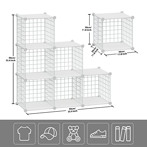 HUBSON Wire Cube Storage Organizer, Book/Toy/Craft/Potted Plants and petCloset Organizers and Storage Shelves, 6-Cube Freely Combinable Metal Grids Storage Shelf,White Plus Iron - color: White Plus Iron, size: 6 Cubes