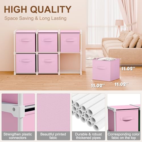 Briwooody 6 Cube Storage Organizer Bins with Shelf 11'' Toy Storage Box Back to School Dorm Organizers Fabric Unit for Playroom Book (Macaroon Pink) - color: Macaroon Pink