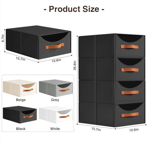 Homsorout Stackable Storage Drawers - Large Collapsible Storage Bins with Drawers, 8 Pack Closet Shelf Organizer Basket, Fabric Pull Out Organizer for Bedroom, Living Room, Dorm, Black - color: Black, size: 16 Inch. - 8 Pack