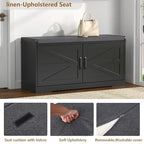 Loomie Shoe Storage Bench, 2-Tier Farmhouse Entryway Bench with Padded Seat Cushion, 13.78" D x 39.37" W x 19.69" H, Slim Shoe Cabinet Bench for Entryway, Living Room, Bedroom (Black) - color: Black