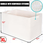 MINTWOOD Design 22in Extra Large Blanket Basket Holder Living Room, Rectangle Rope Woven Storage Basket with Handles for Laundry, Pool Towels, and Shoes, Dog Toy Organizer Bin Box, Creamy White - color: Creamy White